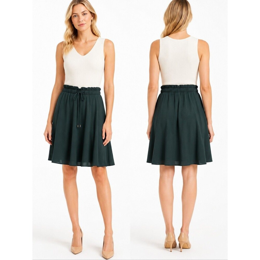 MM.LaFleur Monroe Silk Circle Knee Length Skirt Women Dark Green Pull On Size +1